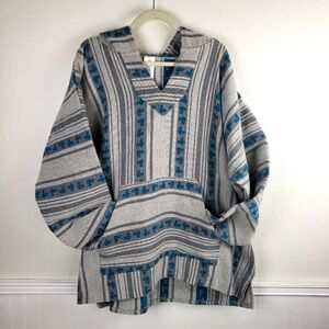 Striped Gray and Blue Baja Hoodie